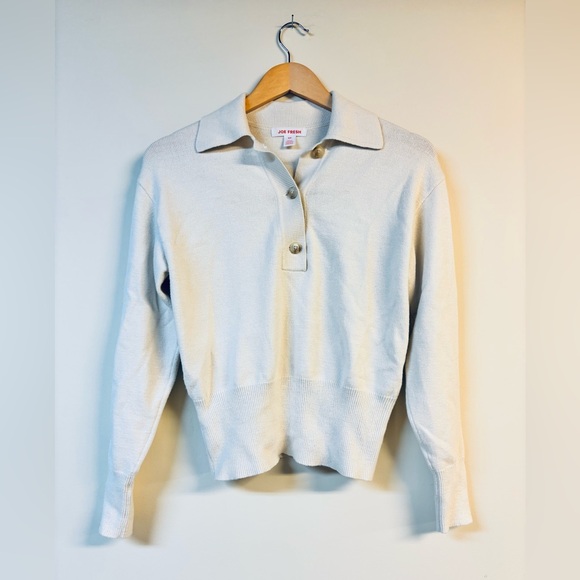Joe Fresh Button Collar Cream Sweater Size Small - Picture 2 of 7